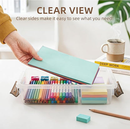 Citylife 3 PCS Plastic Storage Bins with Latching Lids Portable Project Case Clear File Box Stackable Storage Containers for Organizing B5 Paper, Photo, Document, Scrapbook