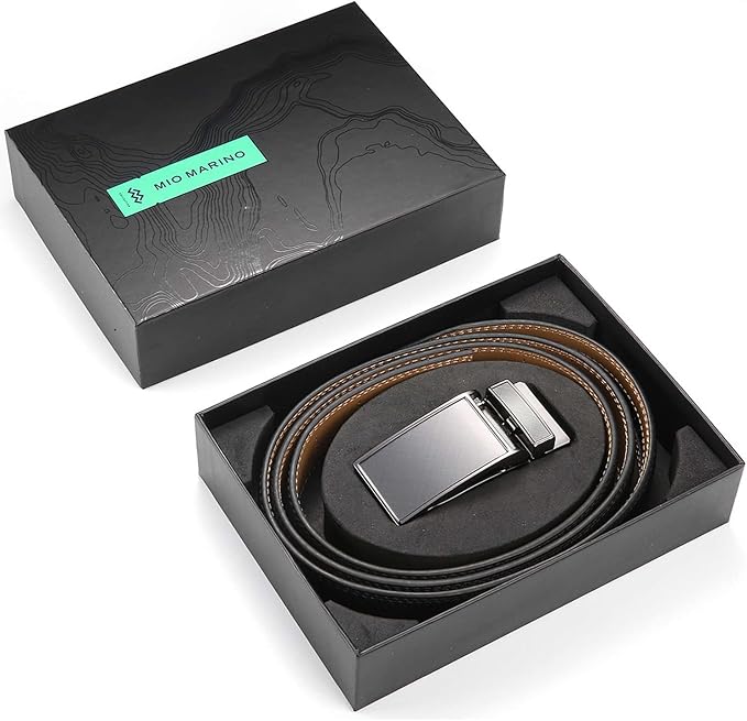 Marino Avenue Ratchet Belt for Men. Adjustable Leather Dress Belt with 38 Easy to Click Into Place Ratchet Closures.