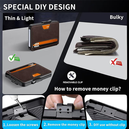 SEMORID Wallet for Men, Mens Wallet Minimalist Slim Wallet, RFID Blocking Smart Pop Up Wallet with Money Clip & ID Window, Metal Compact Wallet, Aluminum Credit Card Holder Wallet