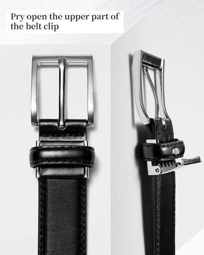 maikun Mens Black Leather Belt, 1 1/8" Casual Dress Belt with Adjustable Buckle for Jeans Office