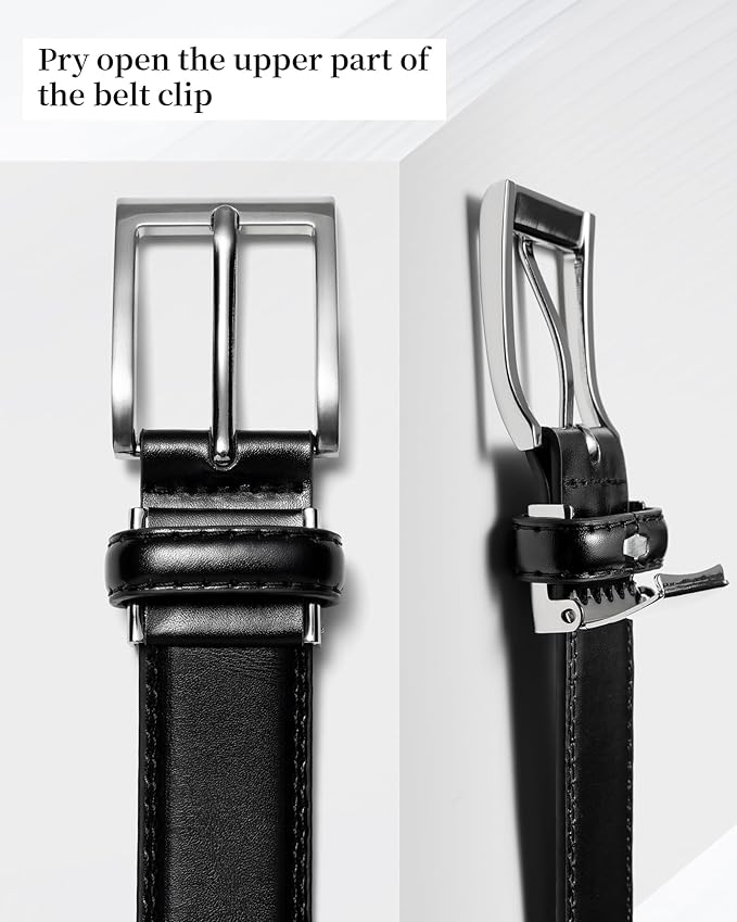 maikun Mens Black Leather Belt, 1 1/8" Casual Dress Belt with Adjustable Buckle for Jeans Office