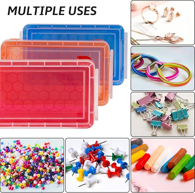 12 PCS testyu Small Storage Containers with Lids, 5" X 2.8" X 2" Stackable Small Plastic Box, Colorful Mini Plastic Storage Box for Jewelry Beads Crafts Items Accessories