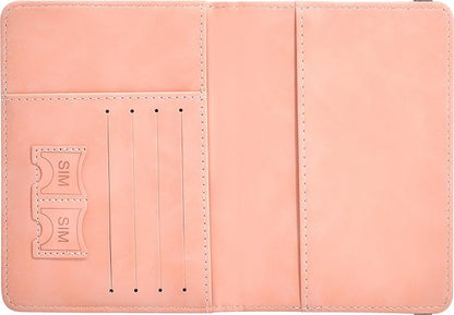 Passport Holder, Passport Cover with Credit Card Slot and Boarding Pass Slot Combo, Passport Wallet Case Book Travel Must Have, RFID Blocking Leather Travel Accessories, Pink