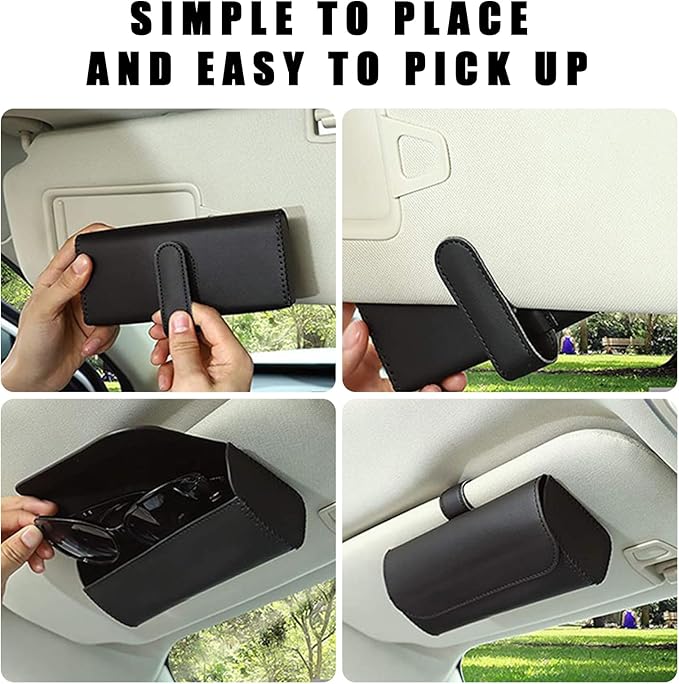 Ohleats Sunglasses Holder for Car Sun Visor, Leather Glasses Sun Visor Organizer Box with Hidden Magnetic Closure, Gray