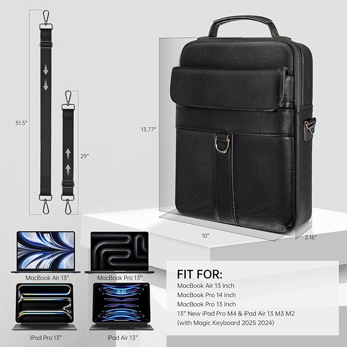13 Inch Laptop Shoulder Bag Leather Carrying Case for Macbook Air 13" M5 M4 M3 M2 A3420 A3113 A2681/ MacBook Neo 13 A18 Pro