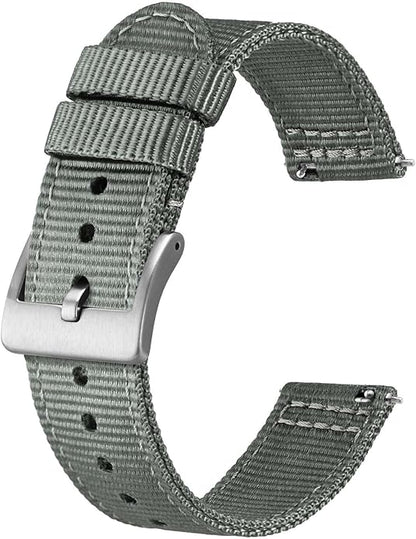 BISONSTRAP Men’s Nylon Watch Bands, Two-Piece Military Watch Straps, Quick Release, Brushed Buckle, Band Width 18mm 19mm 20mm 22mm