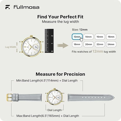 Fullmosa Watch Band, Quick Release Leather Watch Strap for Men Women, Replacement Bands Width 12mm 14mm 16mm 18mm 19mm 20mm 21mm 22mm 24mm