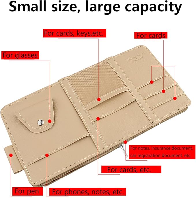 Grey Multifunctional Car Sun Visor Organizer Sun Visor Caddy Sunvisor Pouch Visor Storage with a Zipper Bag Car Visor Accessories,3 Cards Holder,CD Glasses Pen Holder