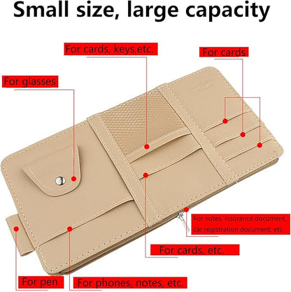 Black Multifunctional Car Sun Visor Organizer Sun Visor Caddy Sunvisor Pouch Visor Storage with a Zipper Bag Car Visor Accessories,3 Cards Holder,CD Glasses Pen Holder