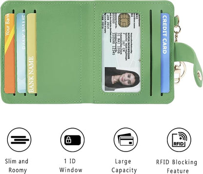 Airkit Small Wallets Woman RFID Blocking Leather Credit Card Holder - with ID Window - Card Wallets for Women - with Zipper Coin Purse - Keychain Wallet