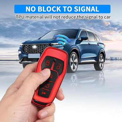 QBUC for Ford Key Fob Cover with Keychain,Key Shell Compatible with Ford Explorer F150 Lincoln MKC MKX MKZ Fusion Mustang Edge Remote Key Vehicle Accessories(Red)