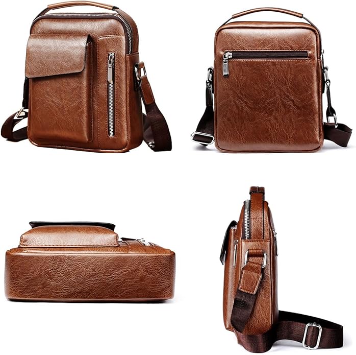 Messenger Bag for Men Crossbody Shoulder Purse Small Vintage PU Leather Satchel Pouch Side Crossover Handbag
