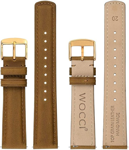 WOCCI Quick Release Watch Band, Distressed Genuine Leather, Stainless Steel Buckle, Strap Width 18mm 19mm 20mm 22mm 24mm