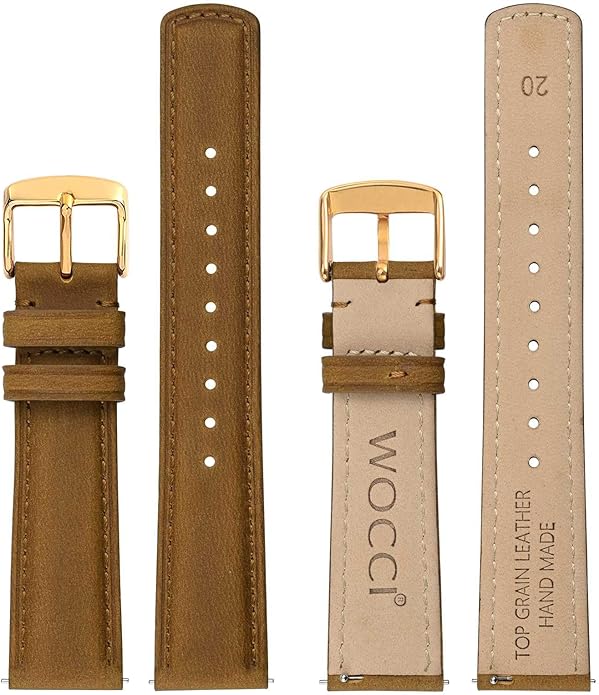 WOCCI Quick Release Watch Band, Distressed Genuine Leather, Stainless Steel Buckle, Strap Width 18mm 19mm 20mm 22mm 24mm