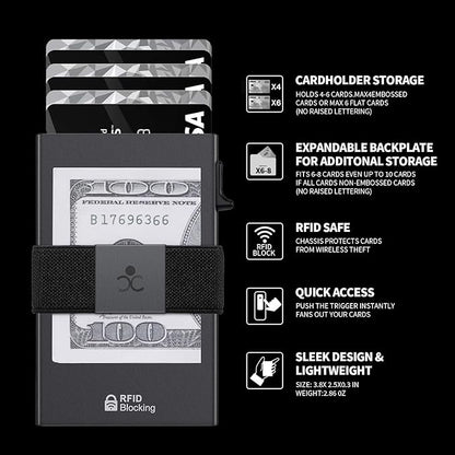 SEMORID Slim Aluminum Card Holder Wallet for Men, Durable Expandable Backplate, RFID Blocking Minimalist Metal Pop Up Wallet, Holds 12+ Cards Plus Cash