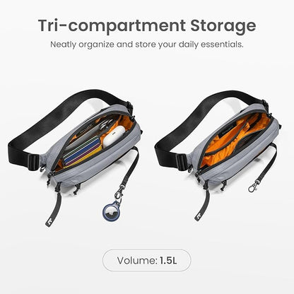 tomtoc 1.5L Sling Bag with RFID Blocking, Crossbody Bag Minimalist Chest Shoulder Pack for Men and Women, Water-resistant Lightweight Casual Waist Fanny Pack for Travel, Daily Use