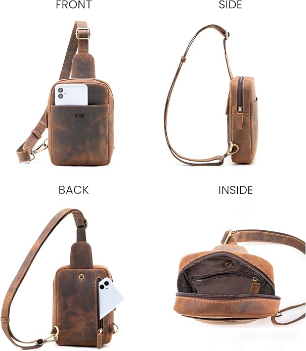 Handmade World Genuine Leather Small Sling Bag 'The Slingy' Crossbody Fanny Chest Bag For Explore Travel Adventure