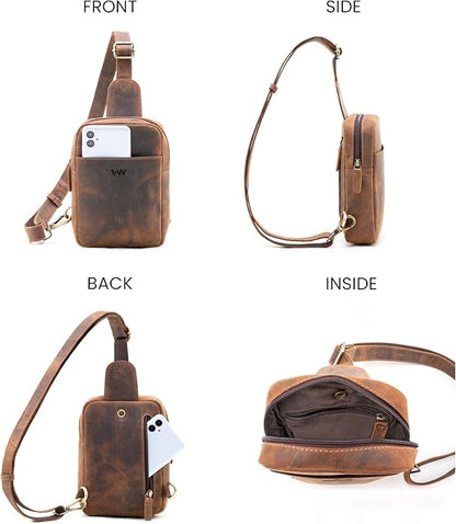 Handmade World Genuine Leather Small Sling Bag 'The Slingy' Crossbody Fanny Chest Bag For Explore Travel Adventure