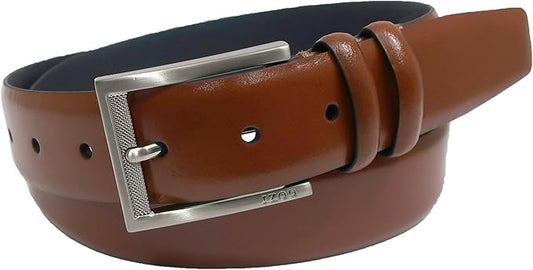 IZOD Men's Leather Belt - Feather Edge Stitching, Double Loop Strap, 1 3/8" for Work, Dress, Casual