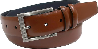 IZOD Men's Leather Belt - Feather Edge Stitching, Double Loop Strap, 1 3/8" for Work, Dress, Casual