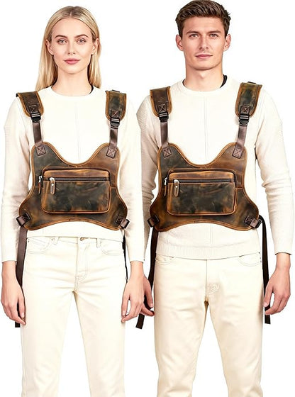 Thick Crazy horse Leather Triangle Crossbody Sling Chest Bag Travel One Shoulder Bag Daypack For Men Male 3028