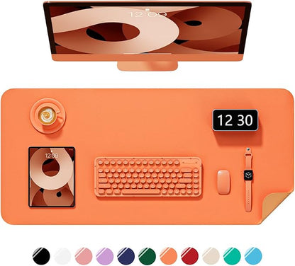 Desk Pad, 23.6" x 13.8" PU Leather Non-Slip Desk Mat Large Mouse Pad for Desktop, Waterproof Laptop Computer Writing Mat for Office, Home, Work, Gaming, Orange