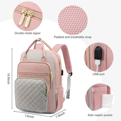 LOVEVOOK Laptop Backpack for Women, Water Resistant Travel Work Backpacks Purse Stylish College Business Teacher Nurse Computer Bag with USB Charging Port, Fits 15.6" Laptop