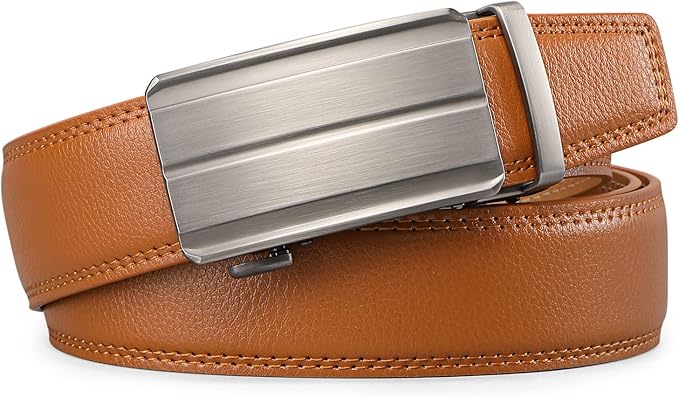 SENDEFN Men's Leather Belt Automatic Ratchet Buckle Slide Belt for Dress Casual Trim to Fit with Gift Box