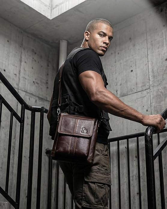 Men's Genuine Leather Crossbody Bag - Spacious & Functional & Durable Daily Use