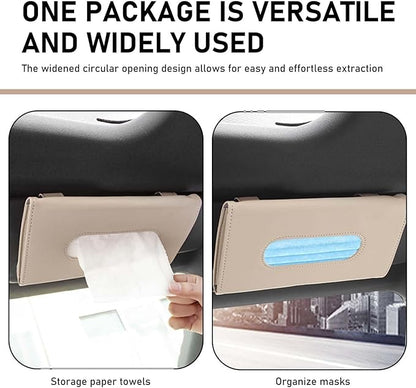Car Visor Tissue Holder, Upgraded Version Hanging Tissue Holder in Car, Premium PU Leather Paper Napkin Organizer, Universal for Vehicles, Trucks, RVs and More (Beige)