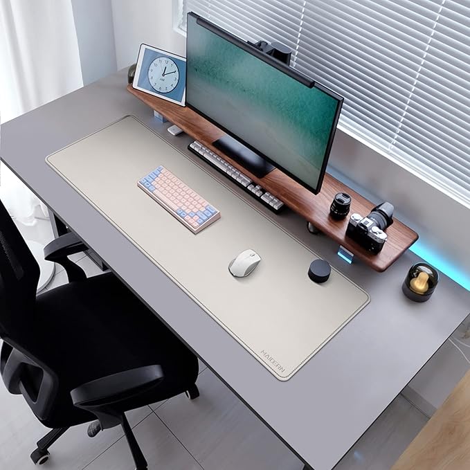 MAIDERN 47.2" x 15.7" Cork & Leather Desk Pad, Large XXL Mat, Full Mouse Pad, Dual Sided Protector for Gaming Home Office (Cream)