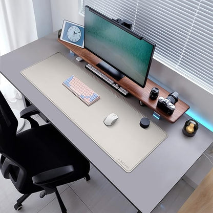 MAIDERN 47.2" x 15.7" Cork & Leather Desk Pad, Large XXL Mat, Full Mouse Pad, Dual Sided Protector for Gaming Home Office (Cream)