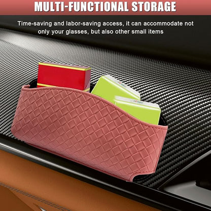 Sunglasses Holder for Car Visor, Leather Auto Glasses Storage Case, Car Sun Visor Eyeglasses Holder Protective Box, Universal Automotive Interior Accessories for Man Women (Red)