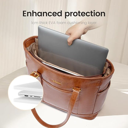 LOVEVOOK Laptop Tote Bag for Women,Vintage Leather Work Tote Bag for Women Computer Briefcase Bag,Waterproof Teacher Business