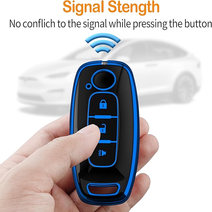 Sindeda for Nissan Key Fob Cover with Keychain Soft Full Protection Key Shell Key Case Compatible with 2023 2024 2025 Pathfinder Kicks Rouge(Blue, 3 Buttons)