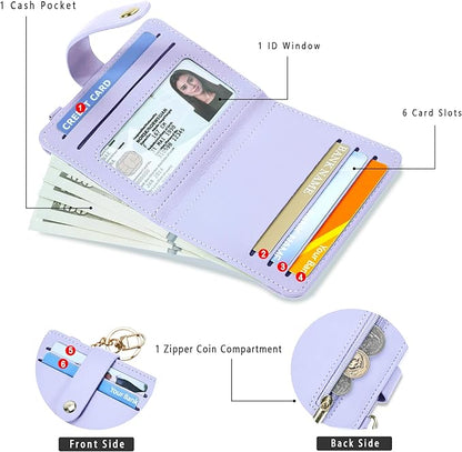 Airkit Small Wallets Woman RFID Blocking Leather Credit Card Holder - with ID Window - Card Wallets for Women - with Zipper Coin Purse - Keychain Wallet