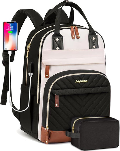 Backpack for Women 15.6 Inch Laptop Backpack Work Business Backpacks Purse Waterproof Computer College Backpacks Nurse Bag Backbag 2 Sets Casual Daypack for Travel Black