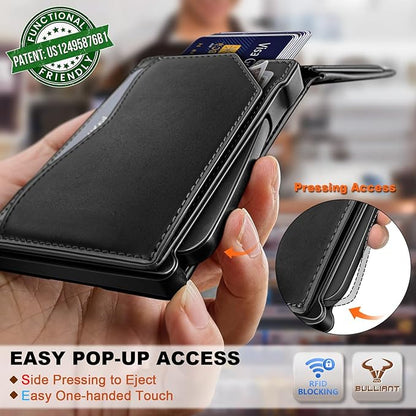 BULLIANT Men Wallet, Metal Wallet Money Clip Magnetic Flip Top Grain Leather 13 Cards Pop-up Access Simplifed Bill Folder