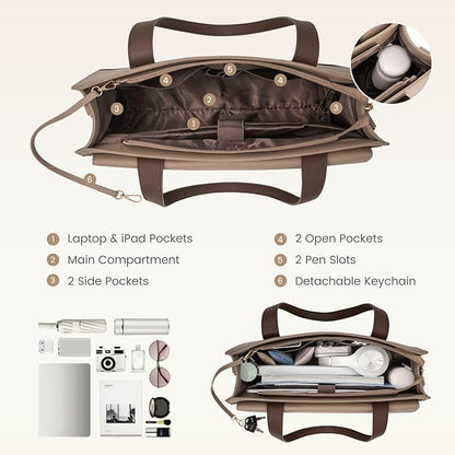 LOVEVOOK Laptop Bag for Women 15.6 Inch Laptop Tote Work Bags Professional Leather Computer Briefcase Waterproof Handbag Shoulder Large Capacity Business Teacher Office Crossbody Purse