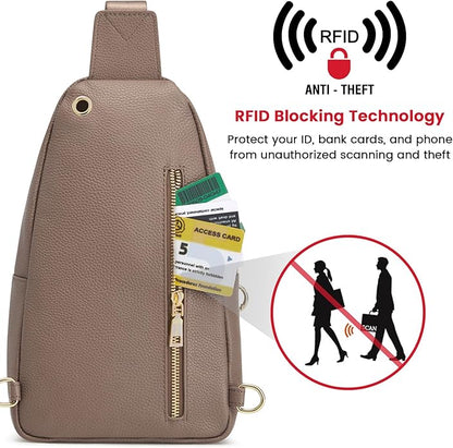Kattee Sling Bag for Women, Leather Fanny Packs Crossbody Purse, Small Chest Bag for Travel with RFID Blocking