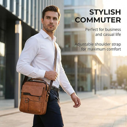 Men's Leather Crossbody Bag, Casual leather Bag for Men, Crossbody Bag Office Business,Handbag Purse Zipper