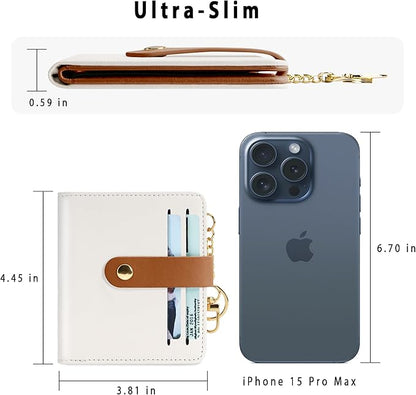 Airkit Small Wallets Woman RFID Blocking Leather Credit Card Holder - with ID Window - Card Wallets for Women - with Zipper Coin Purse - Keychain Wallet