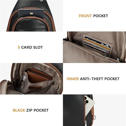 BOSTANTEN Sling Bag for Women Leather Crossbody Bag Vintage Cross Body Purse for Travel with Guitar Strap, Bohemian Style