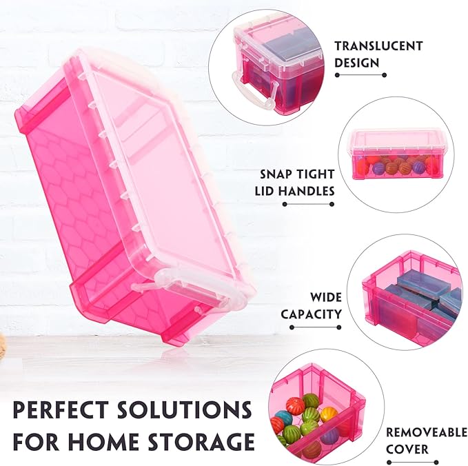Sepamoon 9 Piece Small Plastic Storage Box with Lid Colorful Translucent Stackable Tool Storage Case Mini Sewing Box Organizer Plastic Organizer Container for Stationery, Jewelry, and More