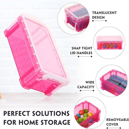 Sepamoon 9 Piece Small Plastic Storage Box with Lid Colorful Translucent Stackable Tool Storage Case Mini Sewing Box Organizer Plastic Organizer Container for Stationery, Jewelry, and More