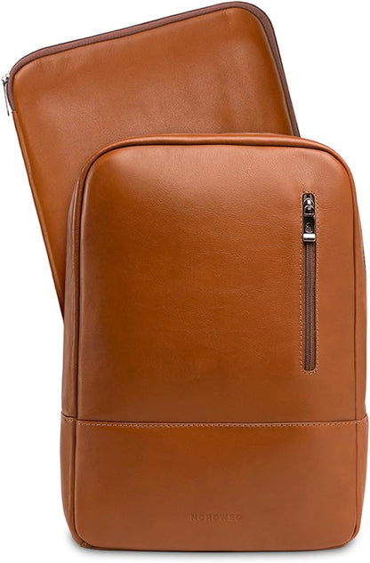Nordweg Nomad Leather Laptop Backpack NW089A – Lightweight Daypack for Work & Travel – Fits Laptops up to 15.6” (Caramel)