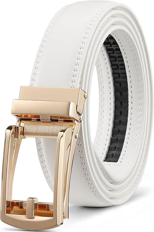 Founders & C Mens Ratchet Belt Leather Click 1 1/4" with Slide Buckle, Casual Dress Belt Adjustable