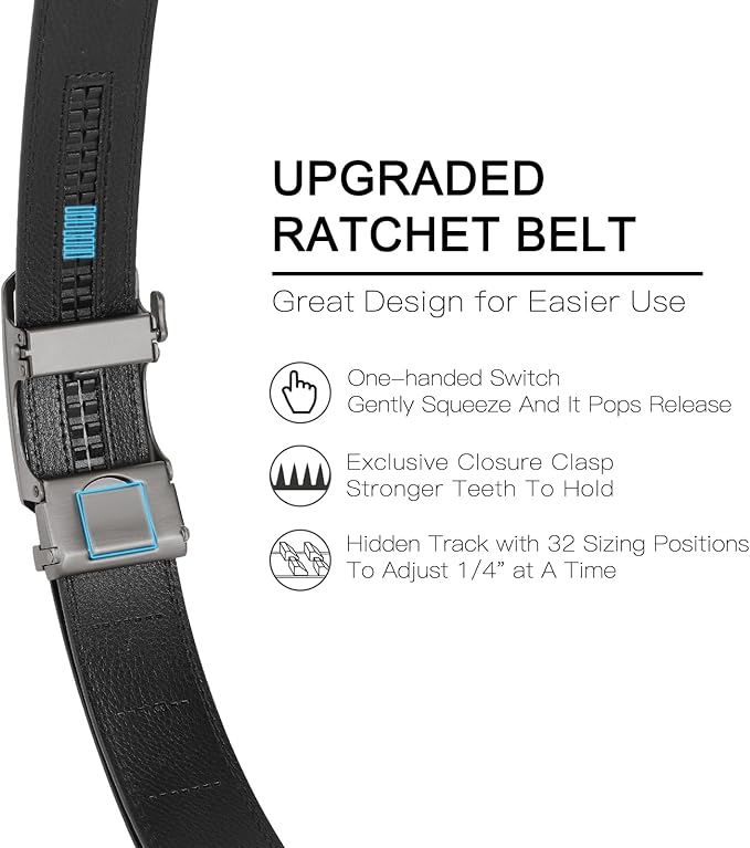 SENDEFN Men's Leather Belt Automatic Ratchet Buckle Slide Belt for Dress Casual Trim to Fit with Gift Box