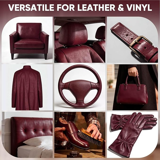 Leather Recoloring Balm - Scratch Repair & Color Restore Kit for Faded Leather, Leather Couch & Car Seats - 10OZ Leather Restorer Balm for Furniture, Auto Interior, Vinyl, Accessories (Maroon)