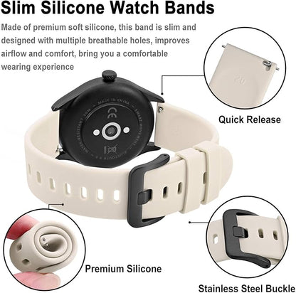 BISONSTRAP Silicone Watch Bands, Slim Watch Straps with Quick Release, 19mm, Ivory (Beige) with Black Buckle